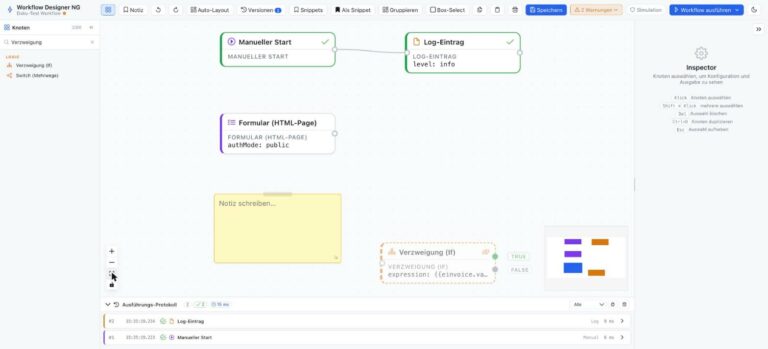 Grafischer Low-Code-Workflow für einen E-Rechnungsprozess
