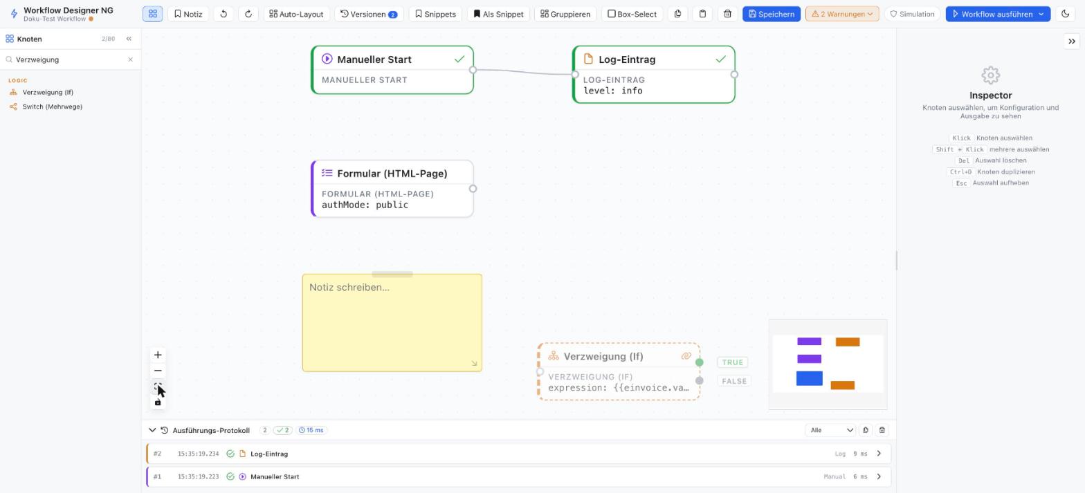 Grafischer Low-Code-Workflow für einen E-Rechnungsprozess